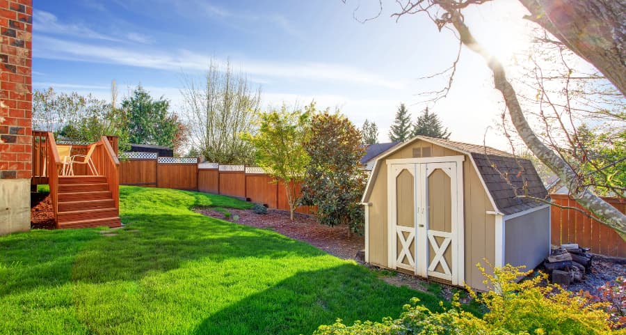 Fenced backyard with storage shed in Chattanooga